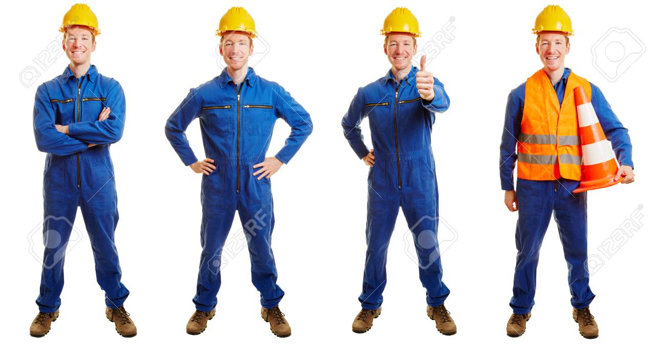 Construction Worker In A Blue Collar Suit In Different Positions Stock Photo Picture And Royalty Free Image Image 99067531