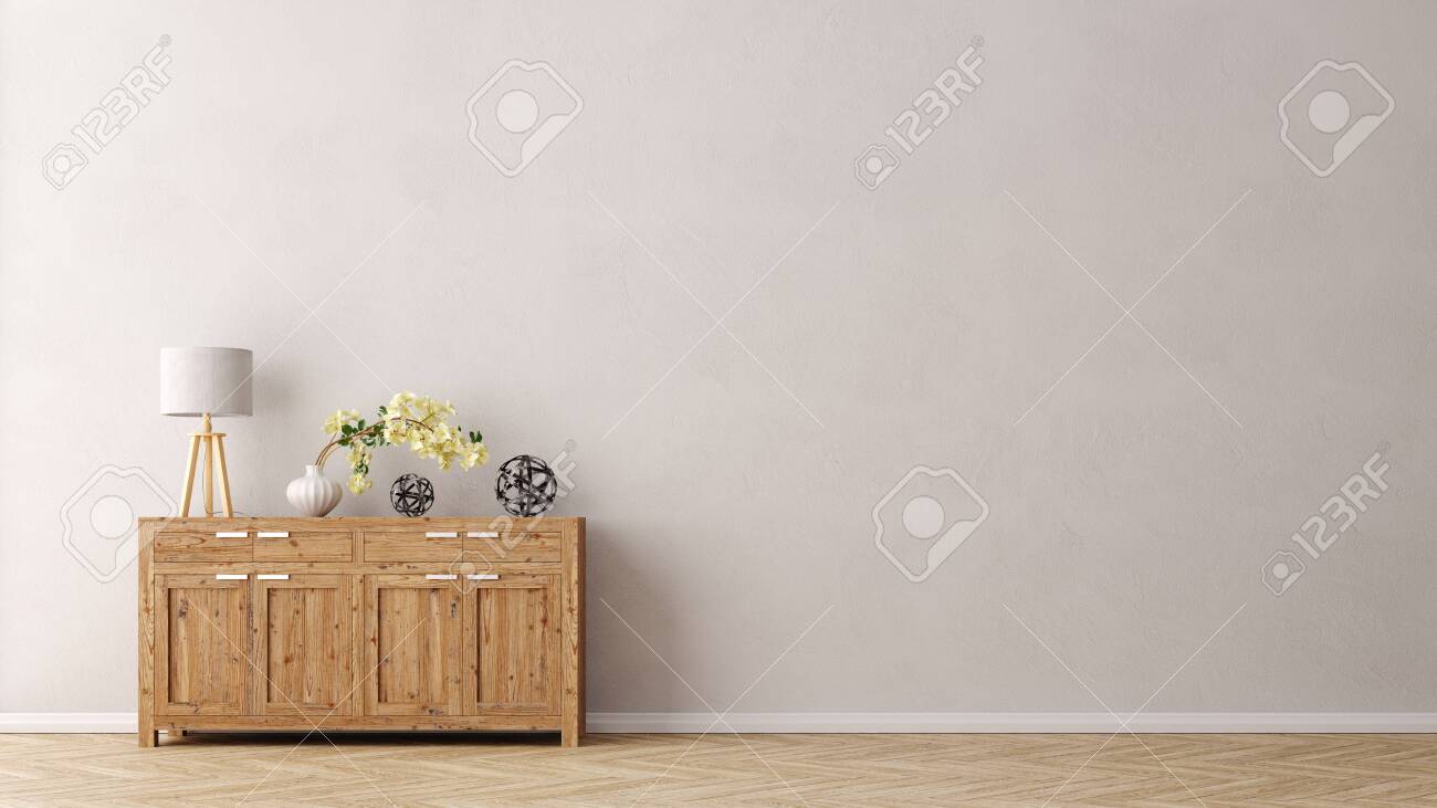 Wohnzimmer Wand mit Kommode und Textfreiraum für Poster oder Leinwand Wohnzimmer Wand mit Kommode und Textfreiraum für Poster oder Leinwand