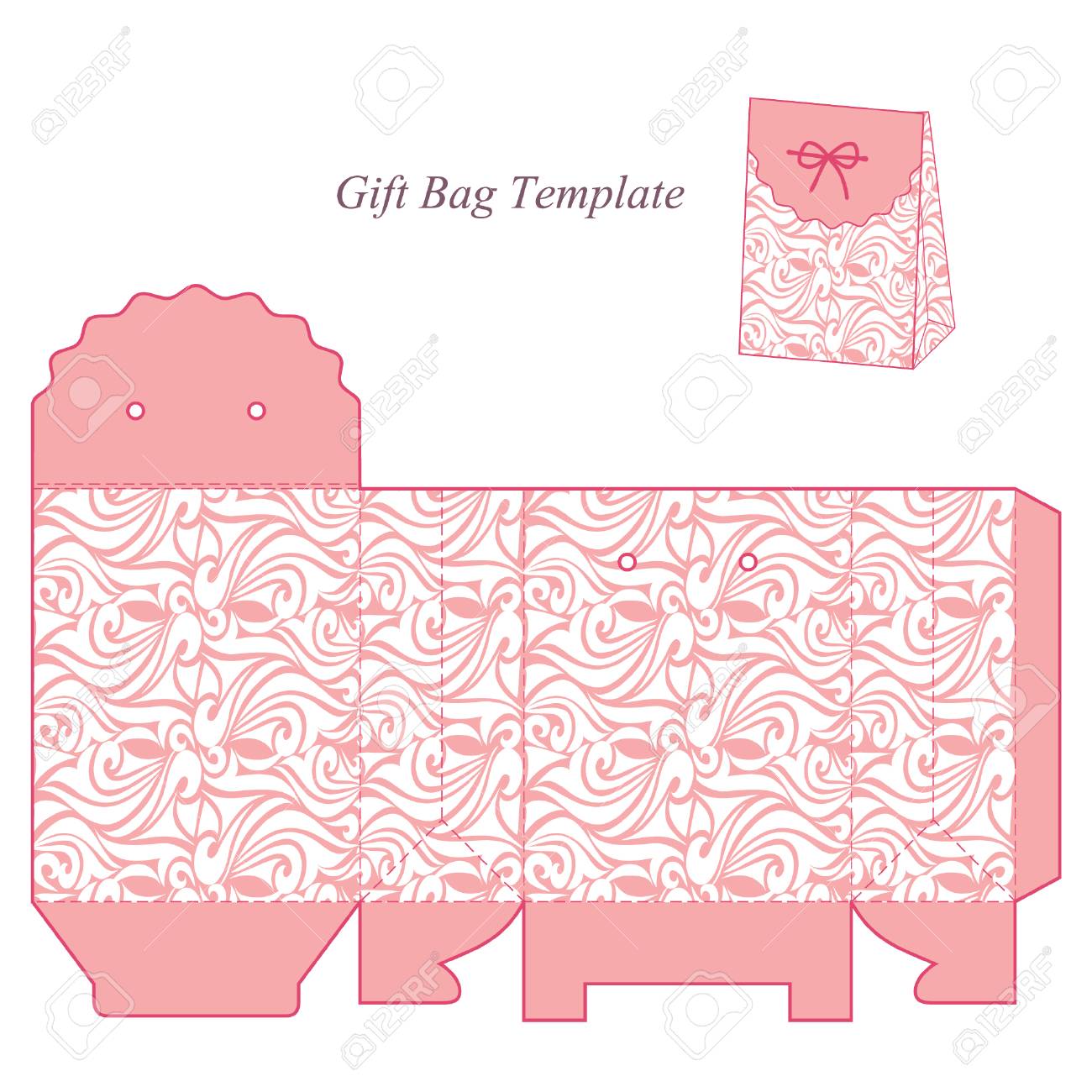 gift box template with lid pink with white pattern isolated