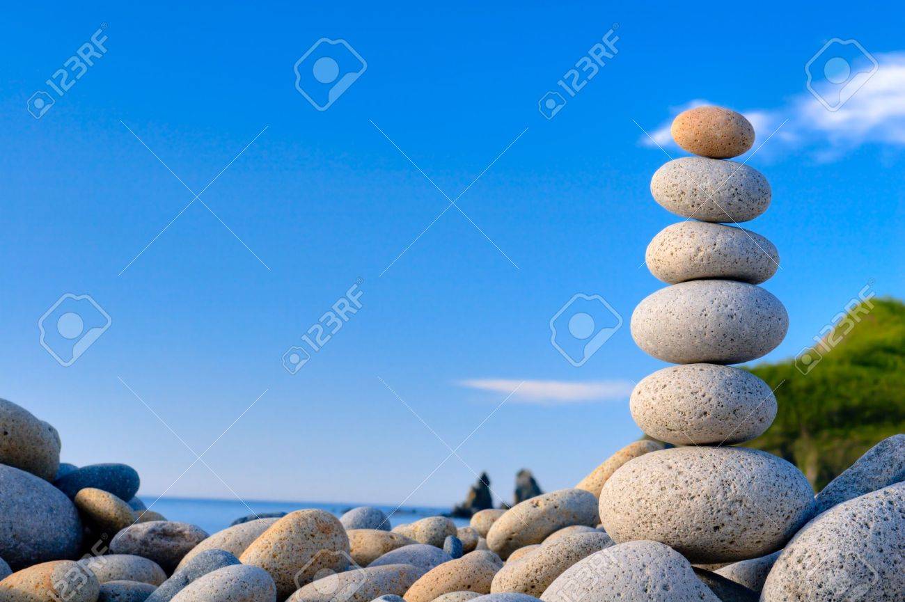 Round stones for meditation laying on seacoast - 12425030 Round stones for meditation laying on seacoast - 12425030