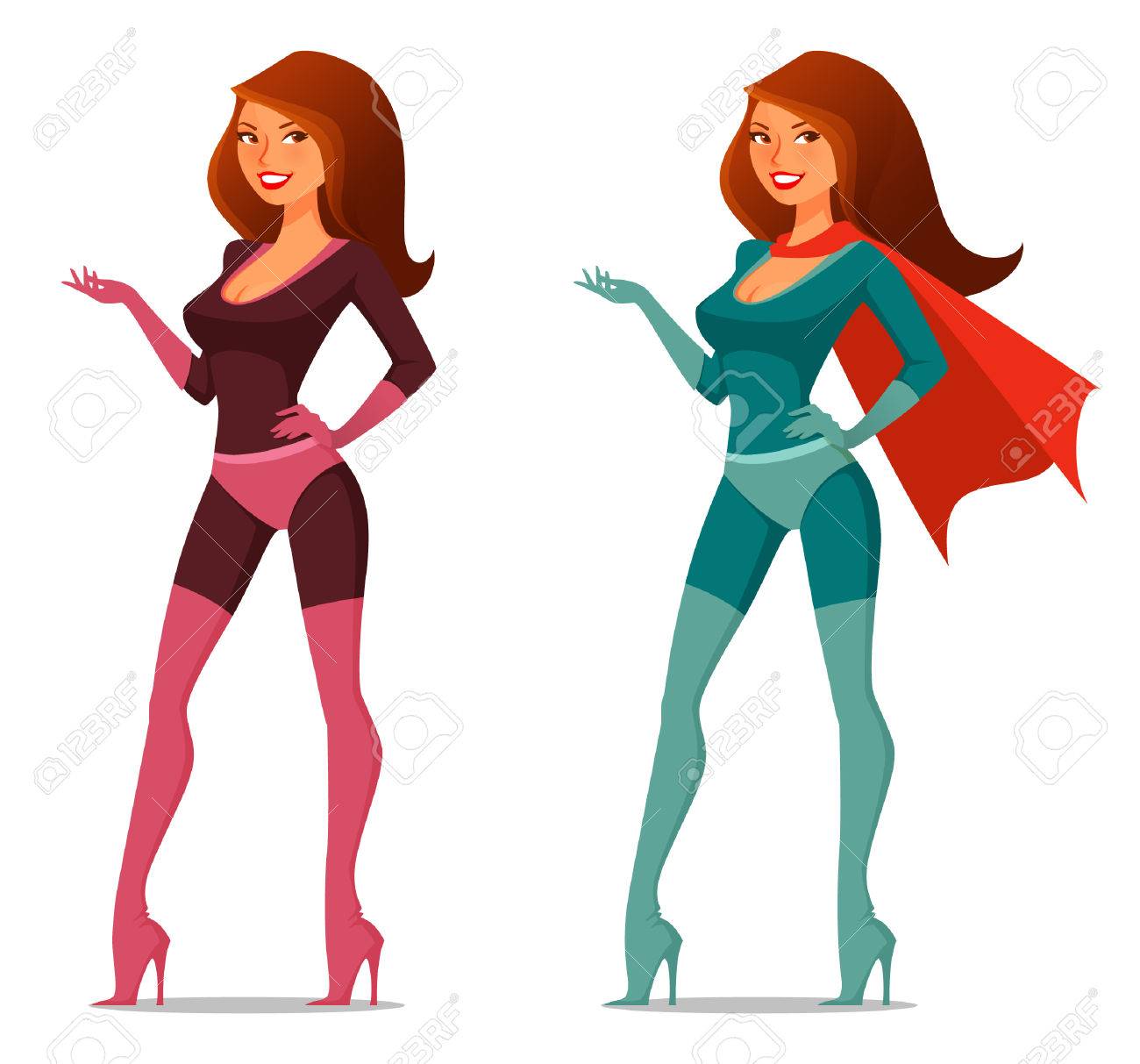 Cartoon Girl In Super Hero Costume With Cape Royalty Free Cliparts Vectors And Stock Illustration Image