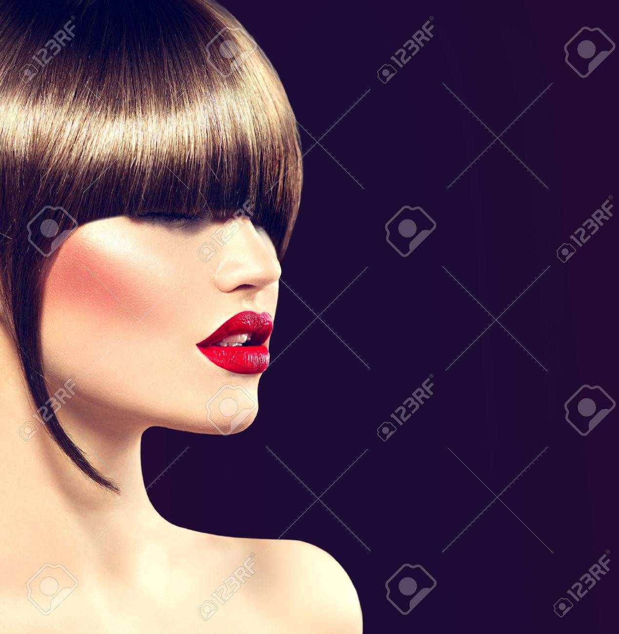 Beauty Fashion Model Girl With Glamour Haircut Long Fringe
