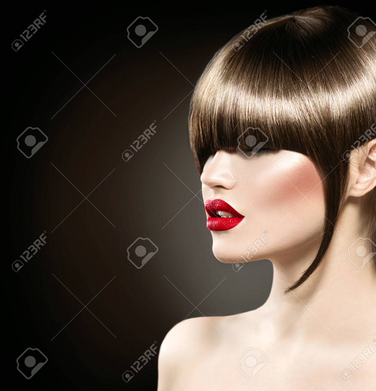 Beauty Fashion Model Girl With Glamour Haircut Long Fringe