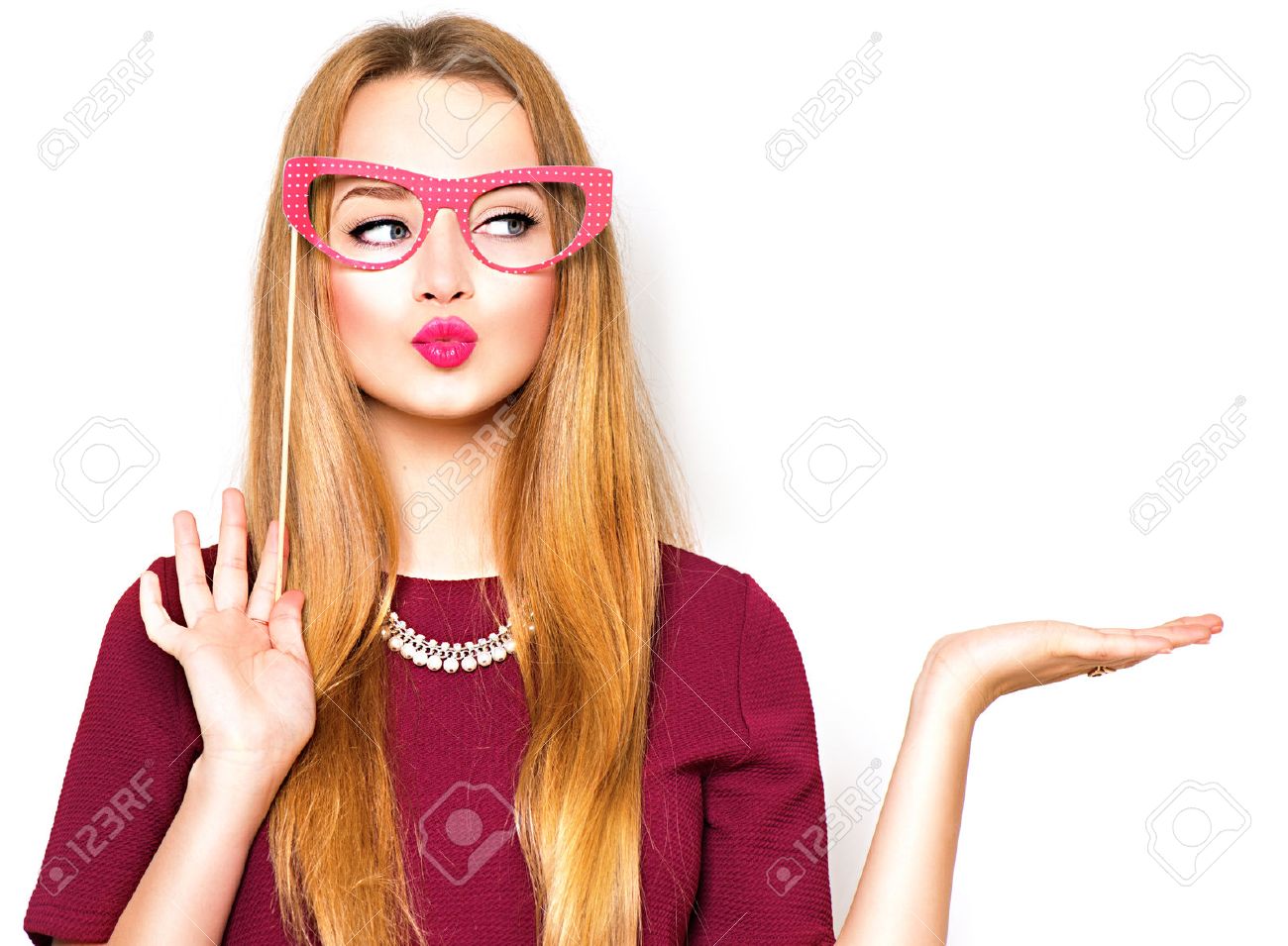 Beauty funny teenage girl presenting point - 50350163 Beauty funny teenage girl presenting point - 50350163