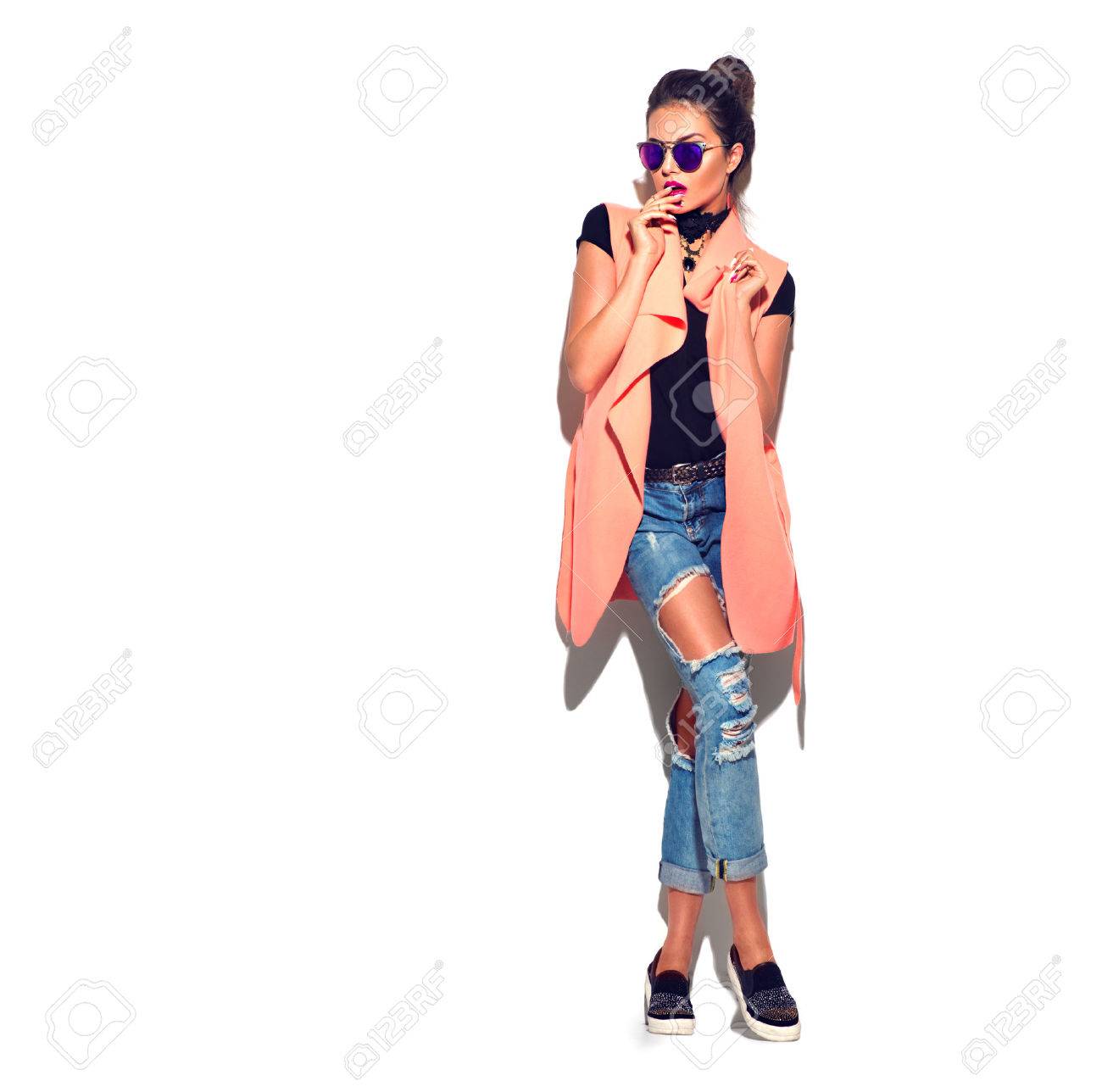 Beauty stylish brunette woman posing in fashionable clothes - 61789362 Beauty stylish brunette woman posing in fashionable clothes - 61789362