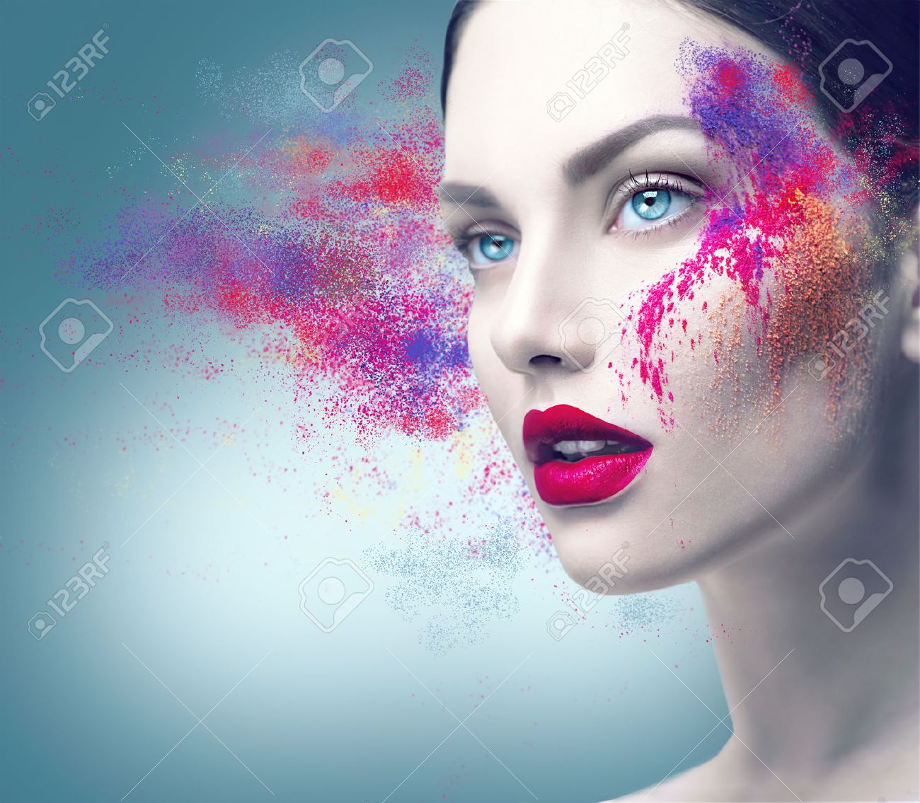 Fashion model girl portrait with colorful powder makeup - 63997788 Fashion model girl portrait with colorful powder makeup - 63997788
