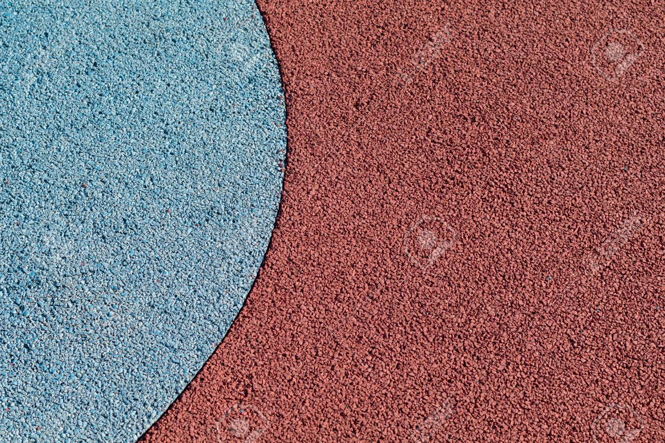 Rubber Play Ground Floor Surface Covering Colorful Blue And Red Curved Shapes Stock Photo Rubber Play Ground Floor Surface Covering Colorful Blue And Red Curved Shapes Stock Photo