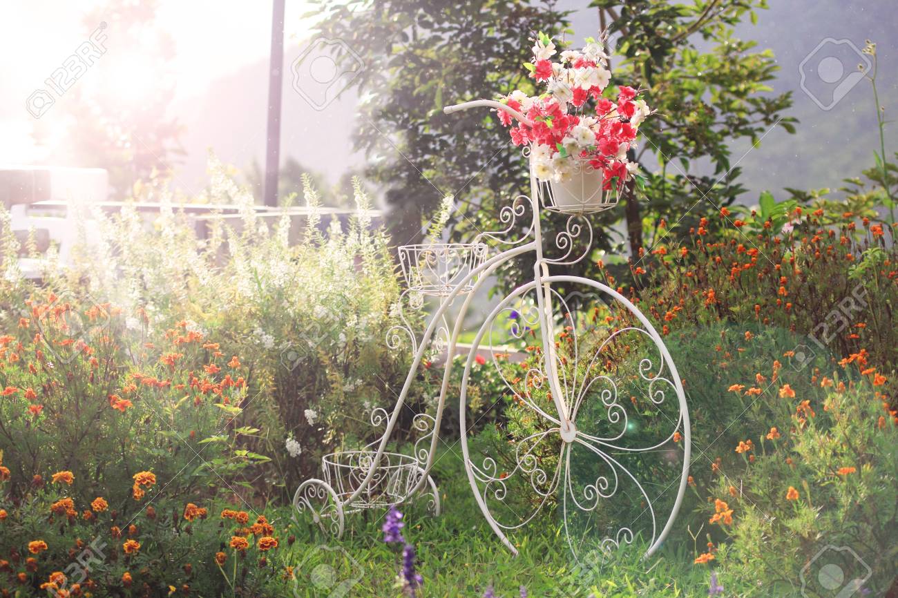 Décoration Florale à Vélo Blanc Dans Le Jardin Banque D\'Images Et ... Décoration Florale à Vélo Blanc Dans Le Jardin Banque D\'Images Et ...