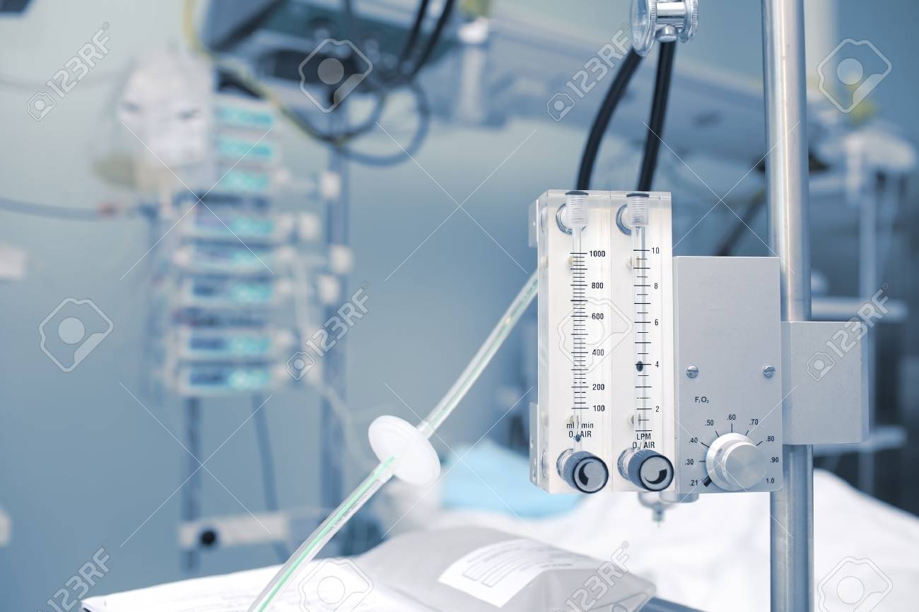 Gas medical equipment against the background of hospital bed. - 61378020 Gas medical equipment against the background of hospital bed. - 61378020