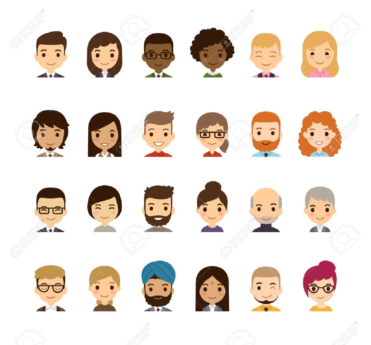 多様なアバターのセットです さまざまな国籍 服や髪のスタイル キュートでシンプルなフラットな漫画のスタイル のイラスト素材 ベクタ Image