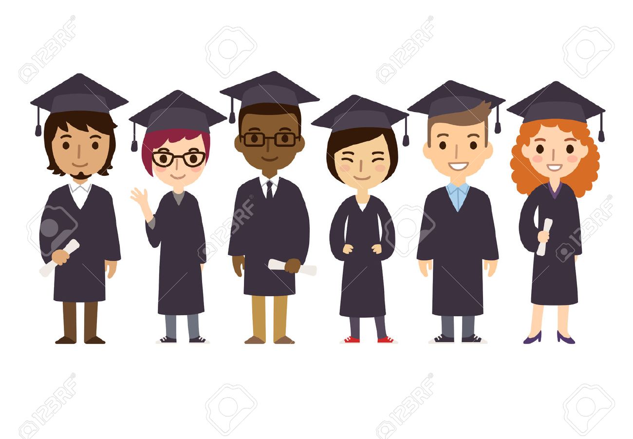 Set of diverse college or university graduation students with diplomas isolated on white background. Cute and simple flat cartoon style. - 42186959 Set of diverse college or university graduation students with diplomas isolated on white background. Cute and simple flat cartoon style. - 42186959