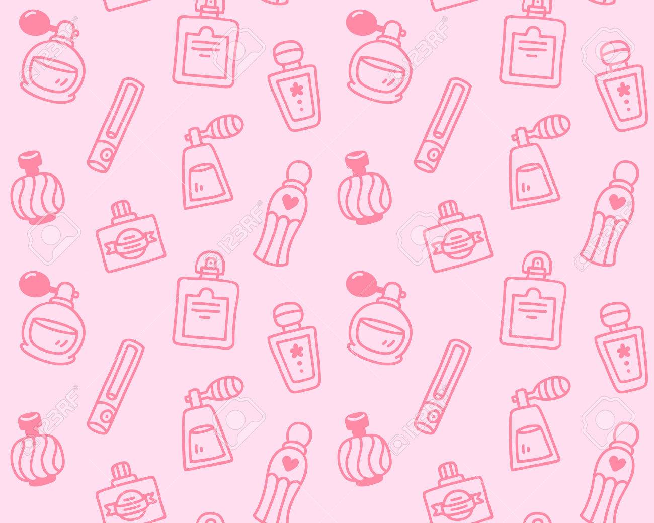 香水瓶のシームレスなパターンは かわいい漫画のスタイルでいたずら書き のイラスト素材 ベクタ Image
