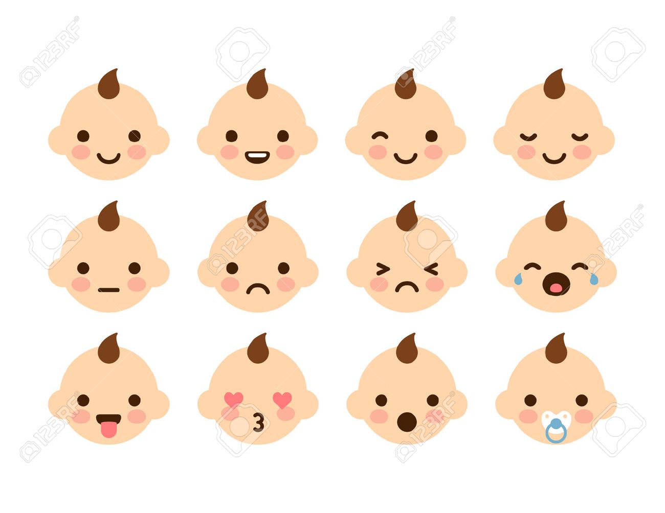 set of 12 cute baby emoticons very simple but expressive cartoon