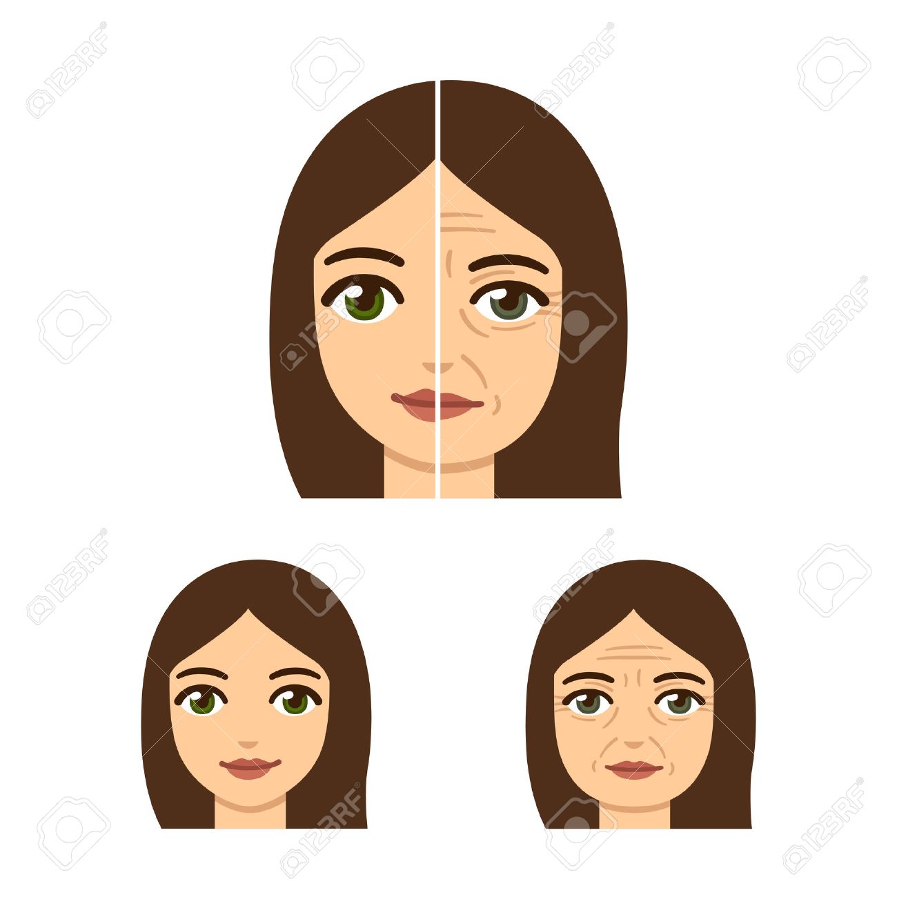 アンチエイジング治療の図 女性の顔 しわと老い のイラスト素材 ベクタ Image アンチエイジング治療の図 女性の顔 しわと老い のイラスト素材 ベクタ Image