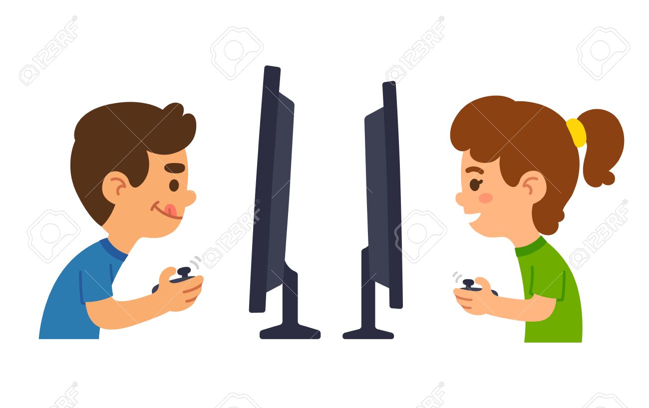 Cartoon Jungen Und Madchen Zusammen Videospiele Spielen Vektor Illustration Lizenzfrei Nutzbare Vektorgrafiken Clip Arts Illustrationen Image 56736280