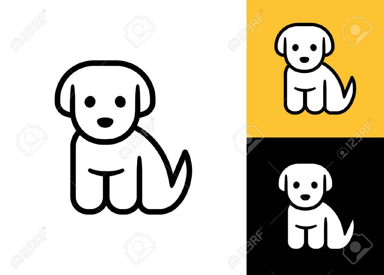 Icône De Chiot Isolé Sur Fond Blanc Noir Et Jaune Illustration De Vecteur Mignon Petit Chien De Dessin Animé Logo Du Vétérinaire Ou Animalerie