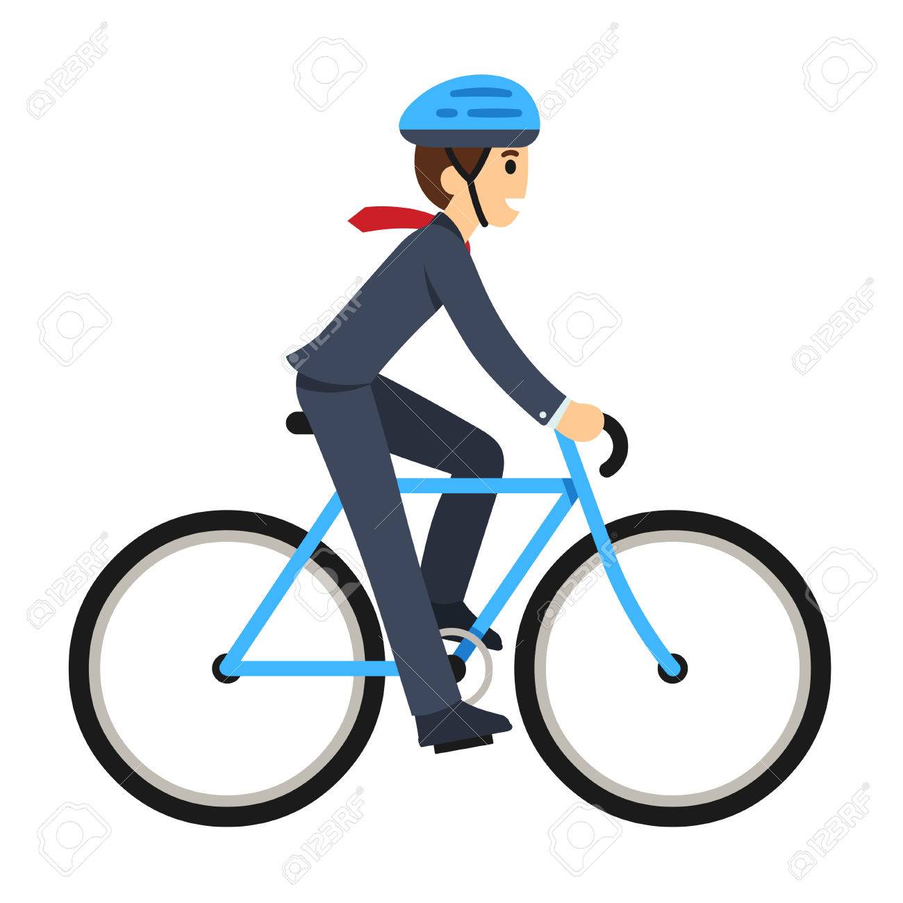 young businessman riding a bicycle to work cute flat cartoon
