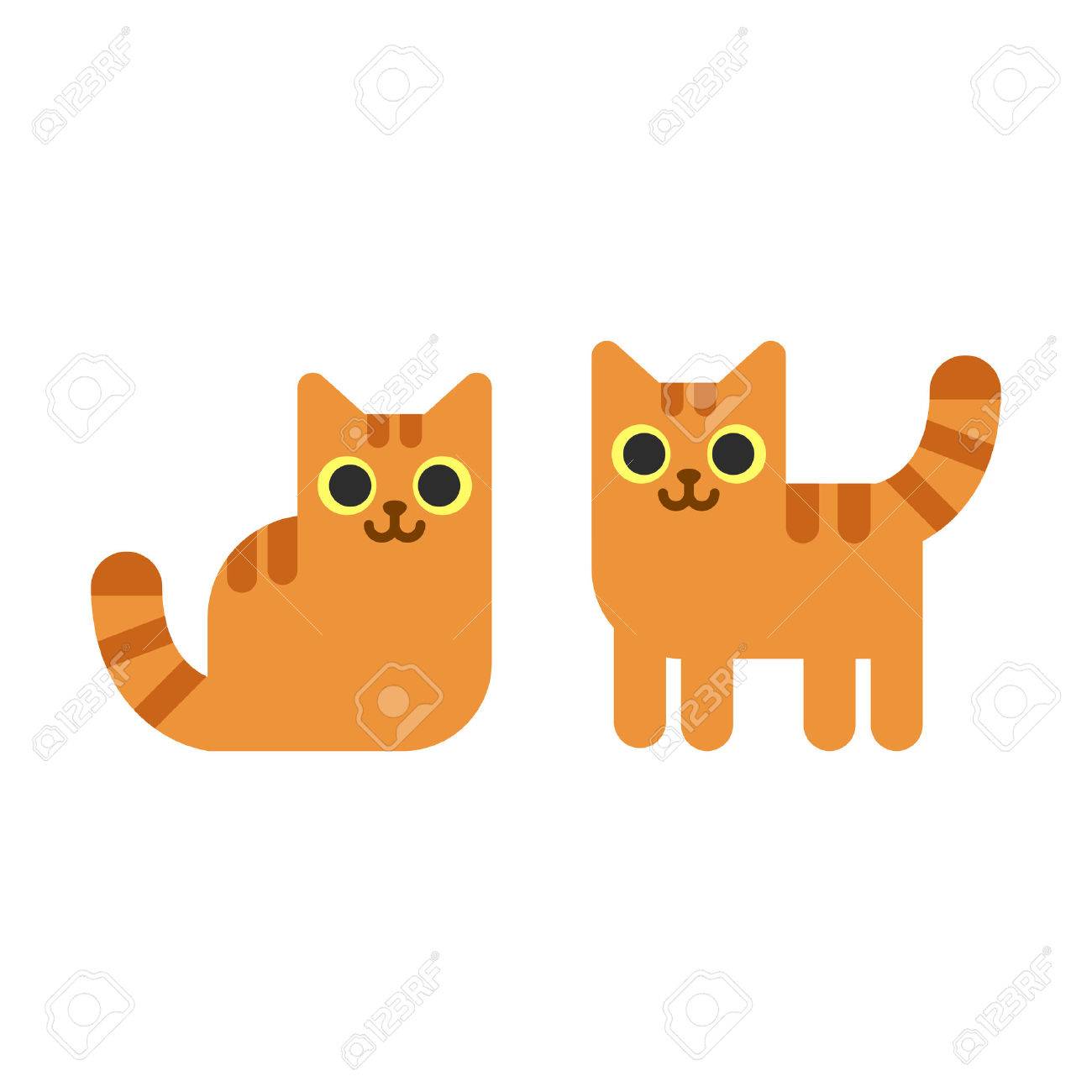 Deux Chats Gingembre Dessines Debout Et Assis Illustration Graphique Simple Et Geometrique Clip Art Libres De Droits Vecteurs Et Illustration Image