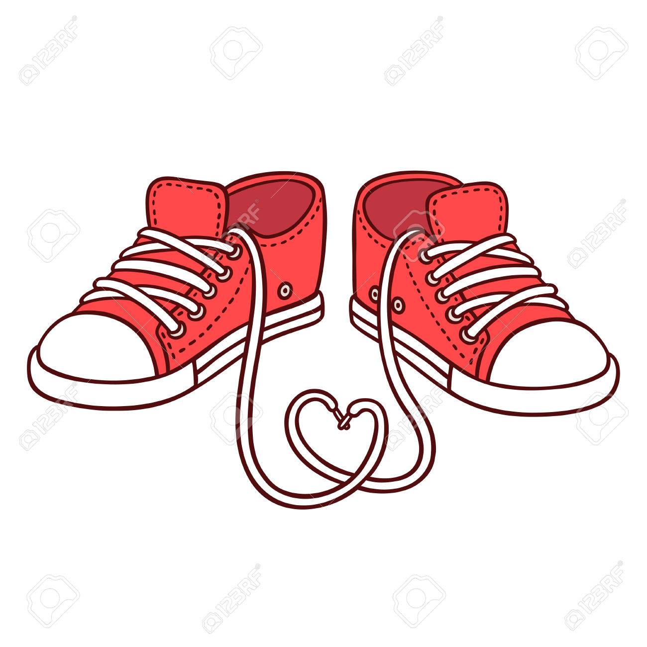 Par De Zapatillas Rojas Con Cordones En Forma De Corazón, Ilustración De San Valentín. Dibujo Vectorial De Dibujos Lindo. Svg, Vectoriales, Clip Art Vectorizado Libre De Derechos. Image 70839491.