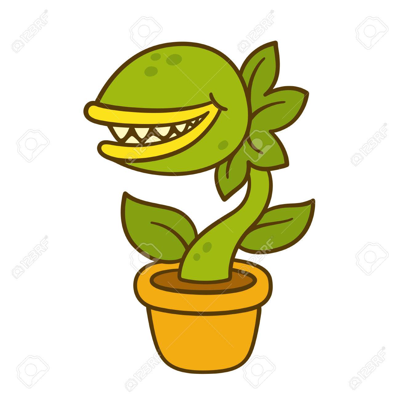漫画モンスター植物画します 植木鉢で歯を持つ邪悪な食虫植物 ベクトルの図 のイラスト素材 ベクタ Image
