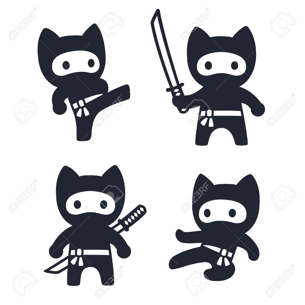 Cute Cartoon Ninja Cat Set Adorable Vector Black And White Drawings Royalty Free Cliparts Vectors And Stock Illustration Image 75175565 cute cartoon ninja cat set adorable vector black and white drawings