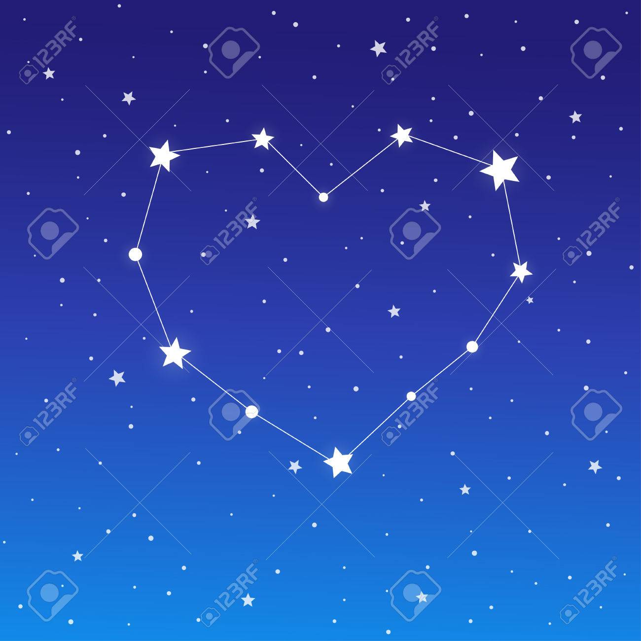 Constellation Détoile En Forme De Coeur Sur Ciel étoilé Bleu Nuit Illustration De Fond Vecteur Abstrait Valentin