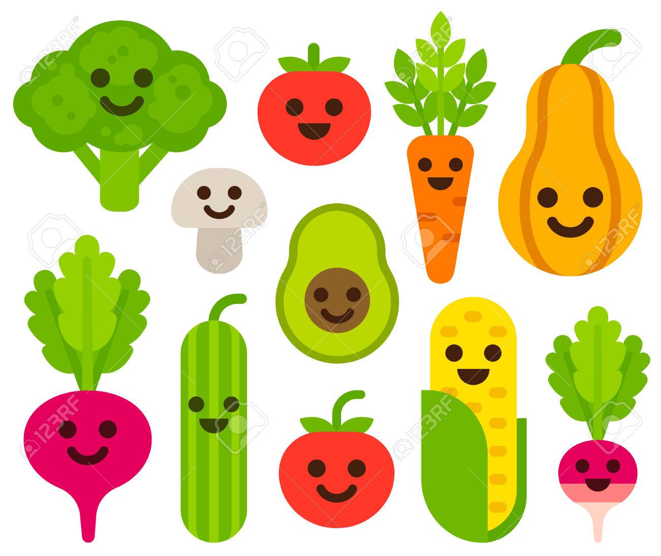 Cute Cartoon Smiling Vegetables Set. Healthy Food Vector Illustration.  Royalty Free SVG, Cliparts, Vectors, and Stock Illustration. Image 78018413., image size:1300x1094