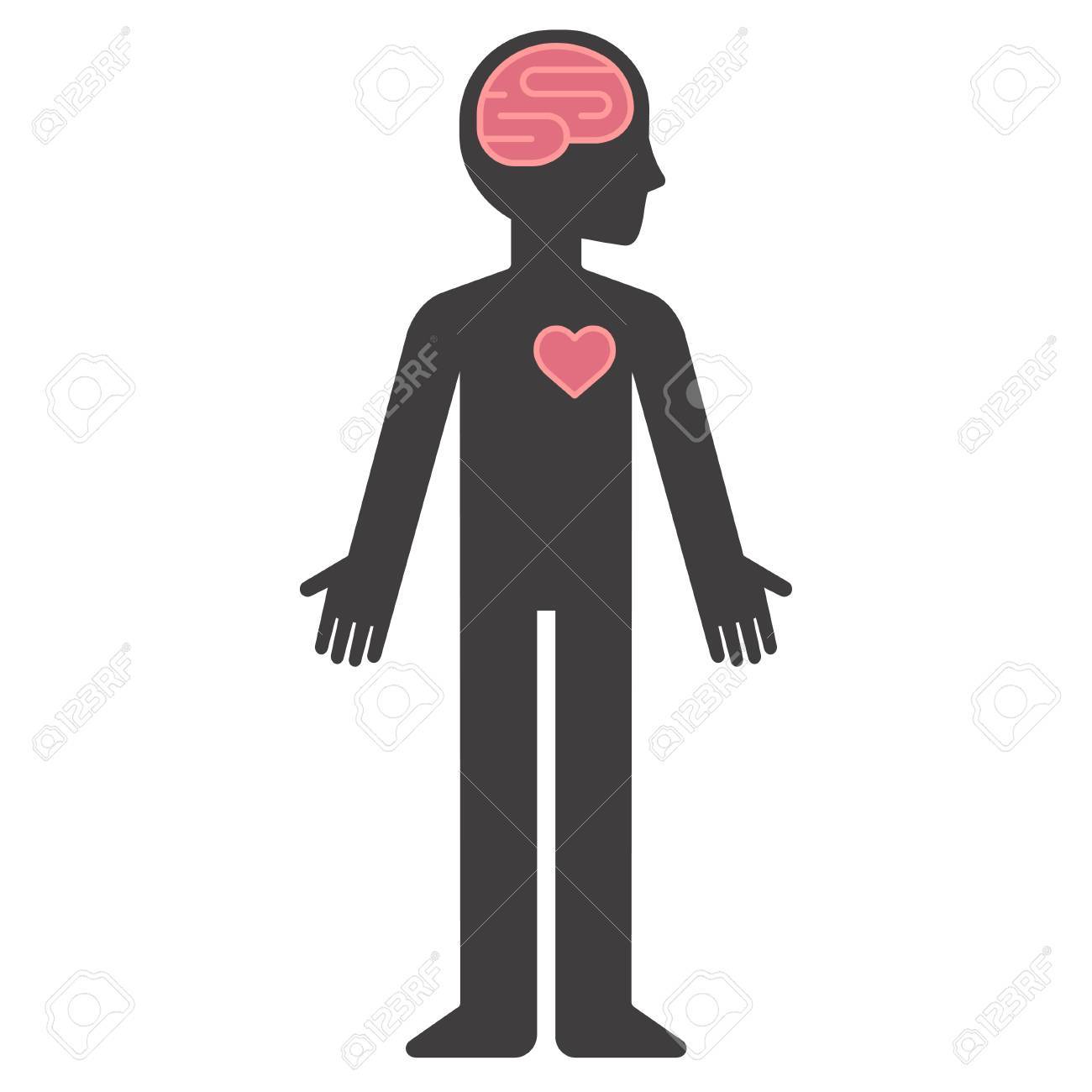 脳と心と漫画人体シルエット 心と感情の概念ベクトル イラスト のイラスト素材 ベクタ Image