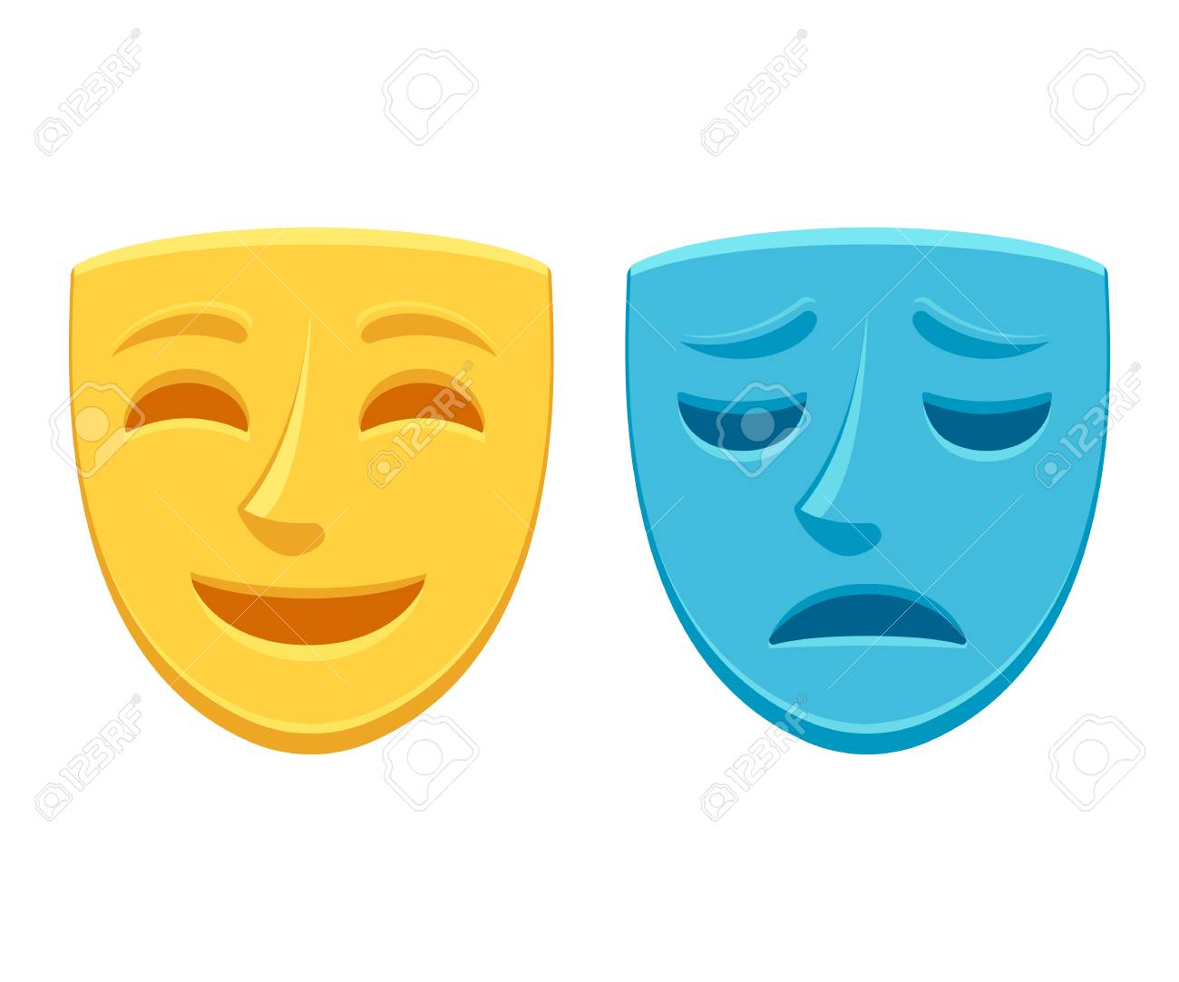 Download Drama Theater Masks Sad Blue And Happy Yellow Comedy And Tragedy Royalty Free Cliparts Vectors And Stock Illustration Image 90473276 PSD Mockup Templates