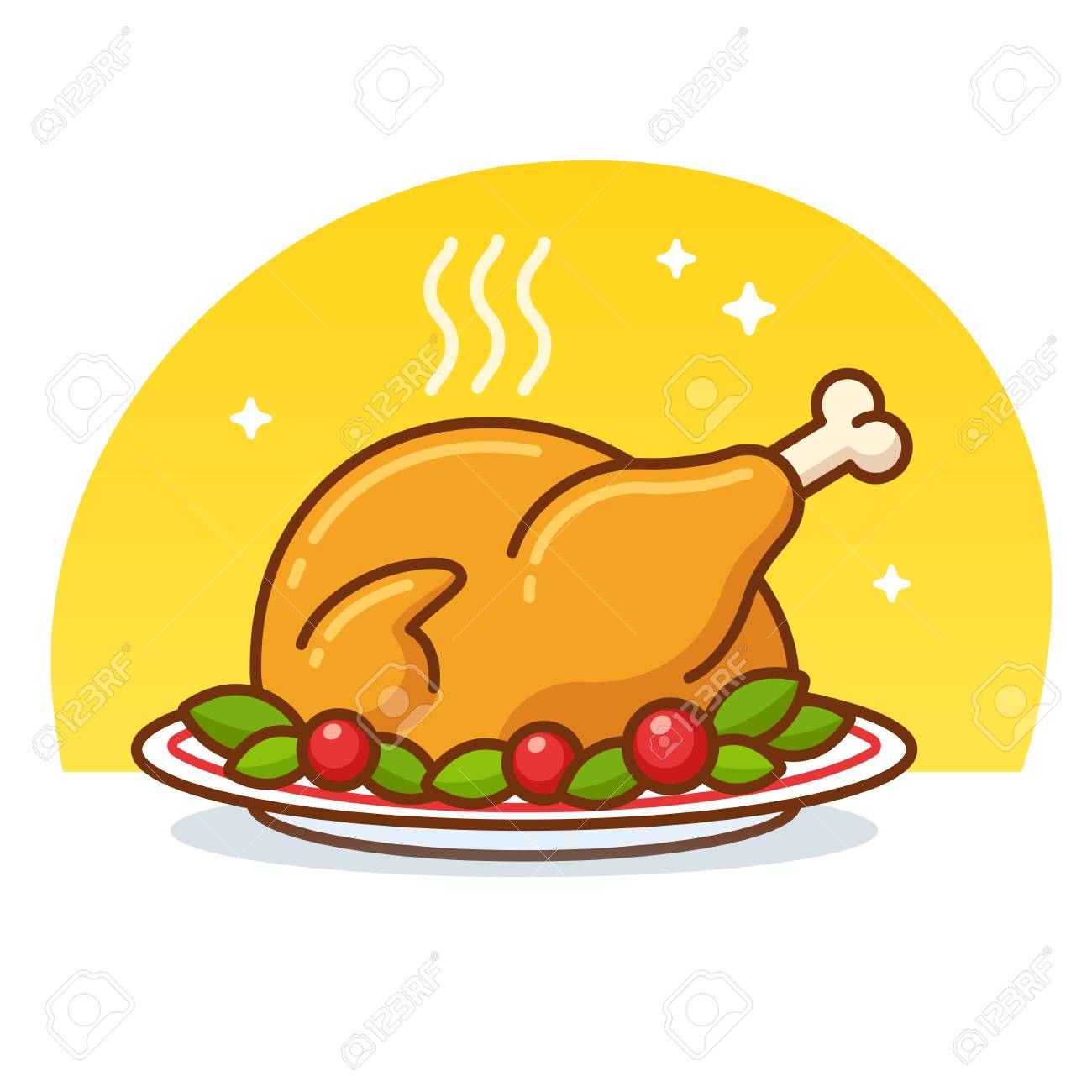 Gebratene Truthahn Oder Huhn Clip Art Illustration In Flachen Cartoon Stil Gebratenes Geflugel Auf Der Platte Die Mit Kopfsalat Und Tomaten Verziert Wird Lizenzfrei Nutzbare Vektorgrafiken Clip Arts Illustrationen Image 90473282