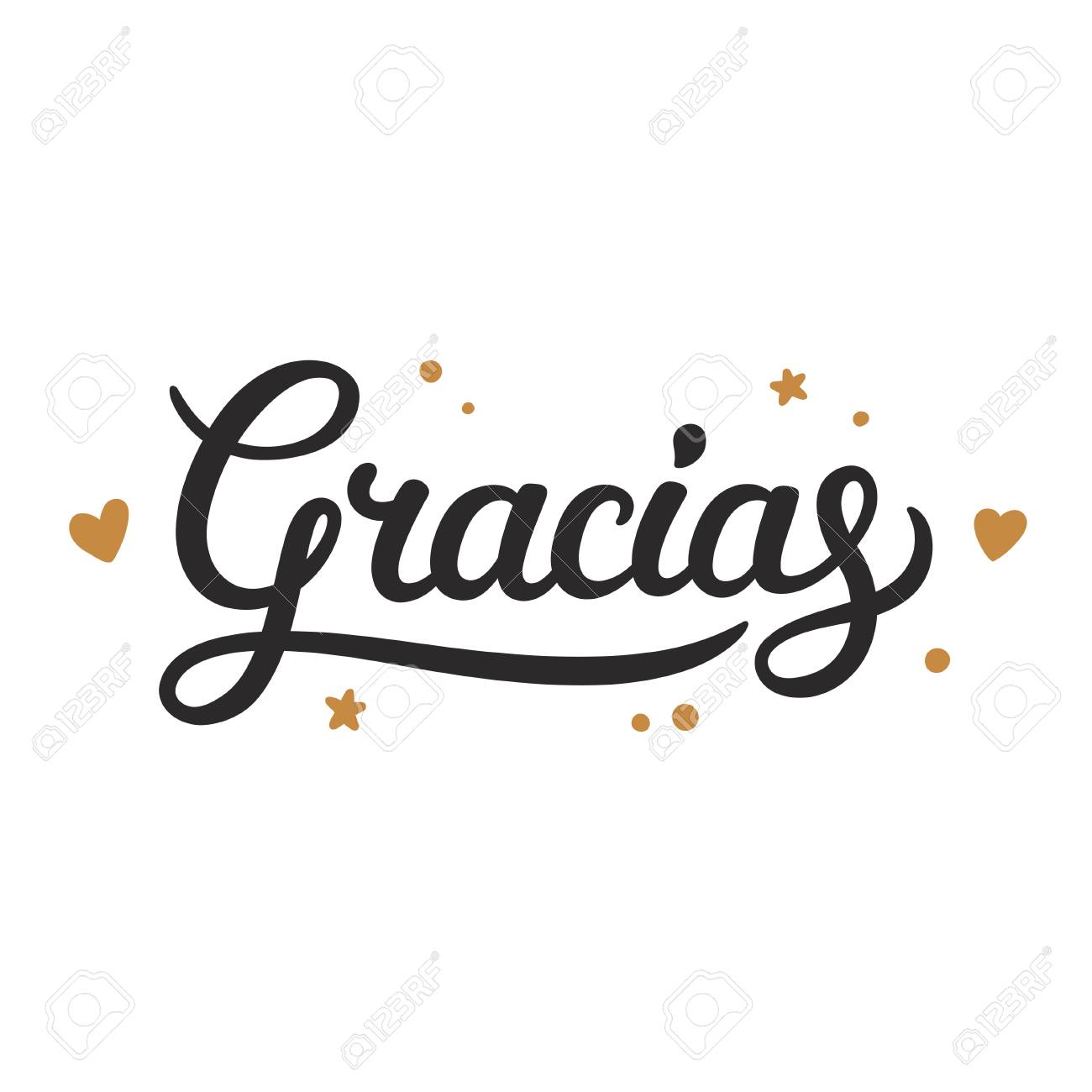 Gracias lettering, Thank you in Spanish. Cursive handwritten word with hand drawn doodle elements. Thank you note, vector illustration. - 90904853