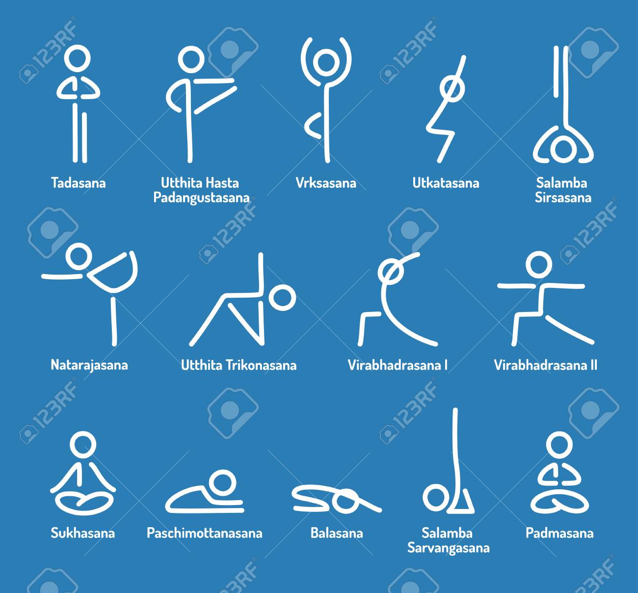 Simple stylized yoga poses icon set. Stick figures in yoga asanas.. Simple stylized yoga poses icon set. Stick figures in yoga asanas..