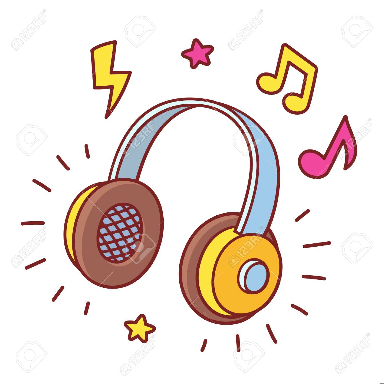 Helle Cartoon Headhpones Die Mit Coolen Comicartmusikanmerkungen Und Sternen Zeichnen Musik Horen Vektor Illustration Lizenzfrei Nutzbare Vektorgrafiken Clip Arts Illustrationen Image 93341135