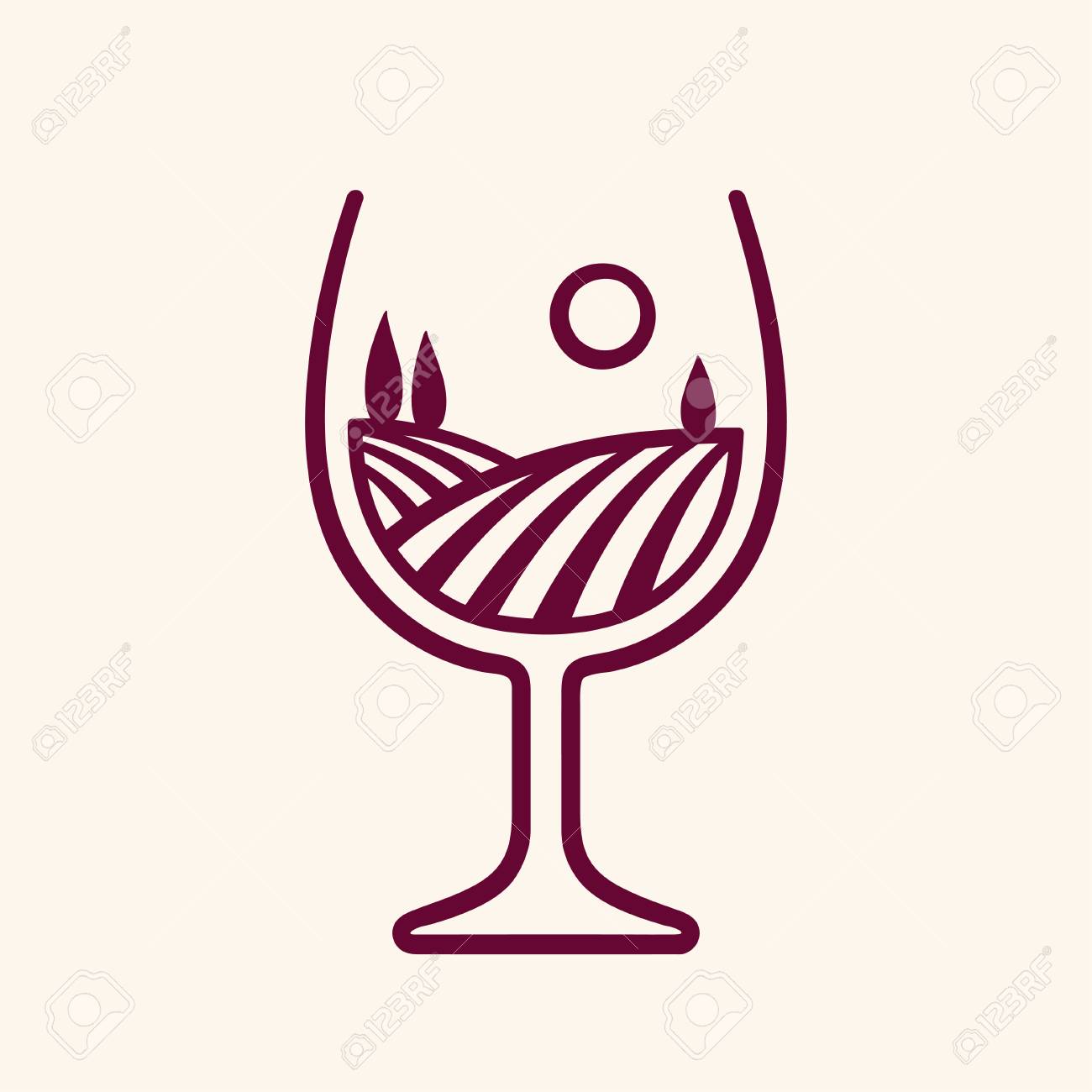 Stylized vineyard landscape in wine glass shape, vector illustration. Modern monochrome winery logo. - 95218811 Stylized vineyard landscape in wine glass shape, vector illustration. Modern monochrome winery logo. - 95218811