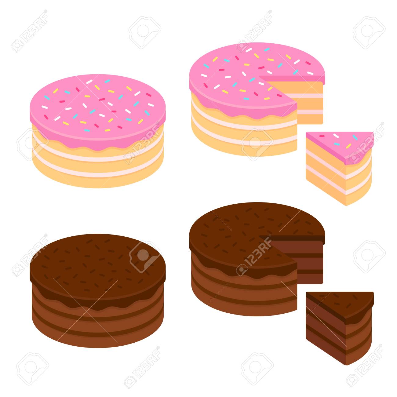 Birthday Cake And Chocolate Cake Isometric Set Whole And Cut Royalty Free Cliparts Vectors And Stock Illustration Image 108081858