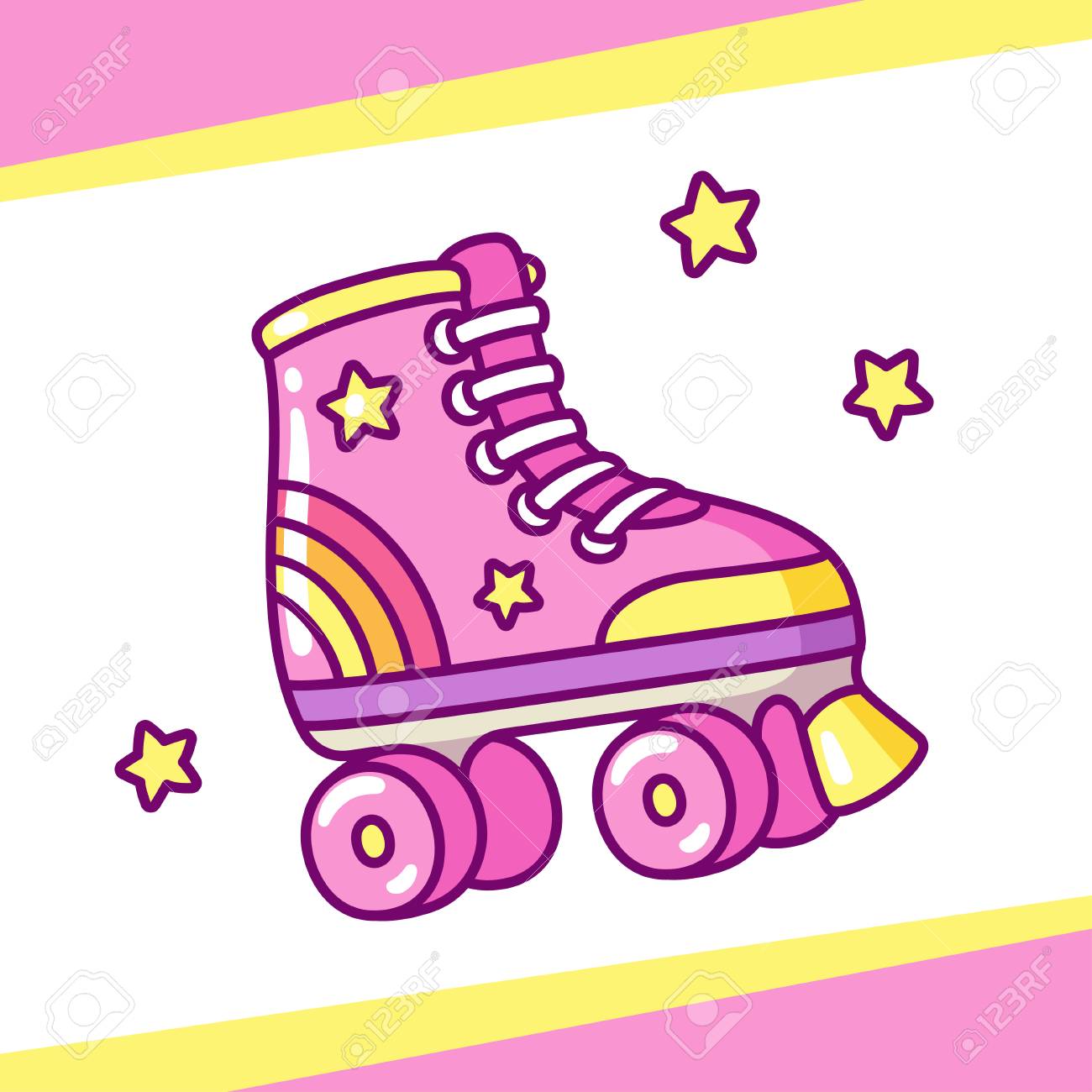 Cute Retro Style Roller Skates Drawing. Hand Drawn Cartoon Vector  Illustration. Royalty Free SVG, Cliparts, Vectors, and Stock Illustration.  Image 109675117.