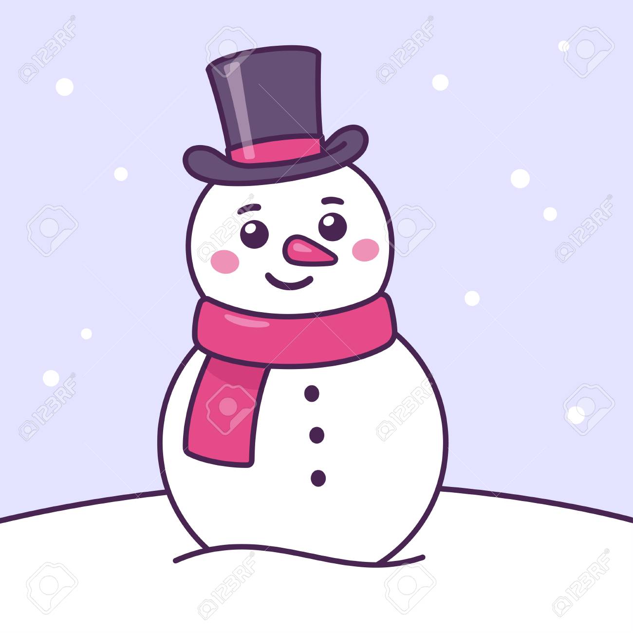 Cartoon Snowman Drawing In Scarf And Top Hat. Cute Christmas Character  Vector Illustration. Royalty Free SVG, Cliparts, Vectors, and Stock  Illustration. Image 126321411., image size:1300x1300