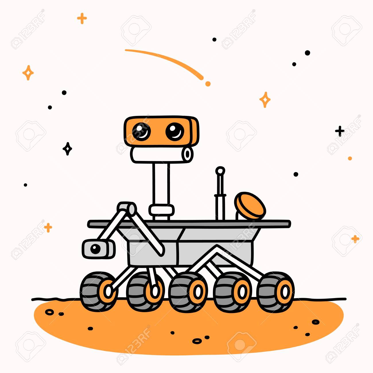 Cute Cartoon Drawing Of Mars Rover. Space Exploration Vector Illustration.  Royalty Free SVG, Cliparts, Vectors, and Stock Illustration. Image  121240822., image size:1300x1300