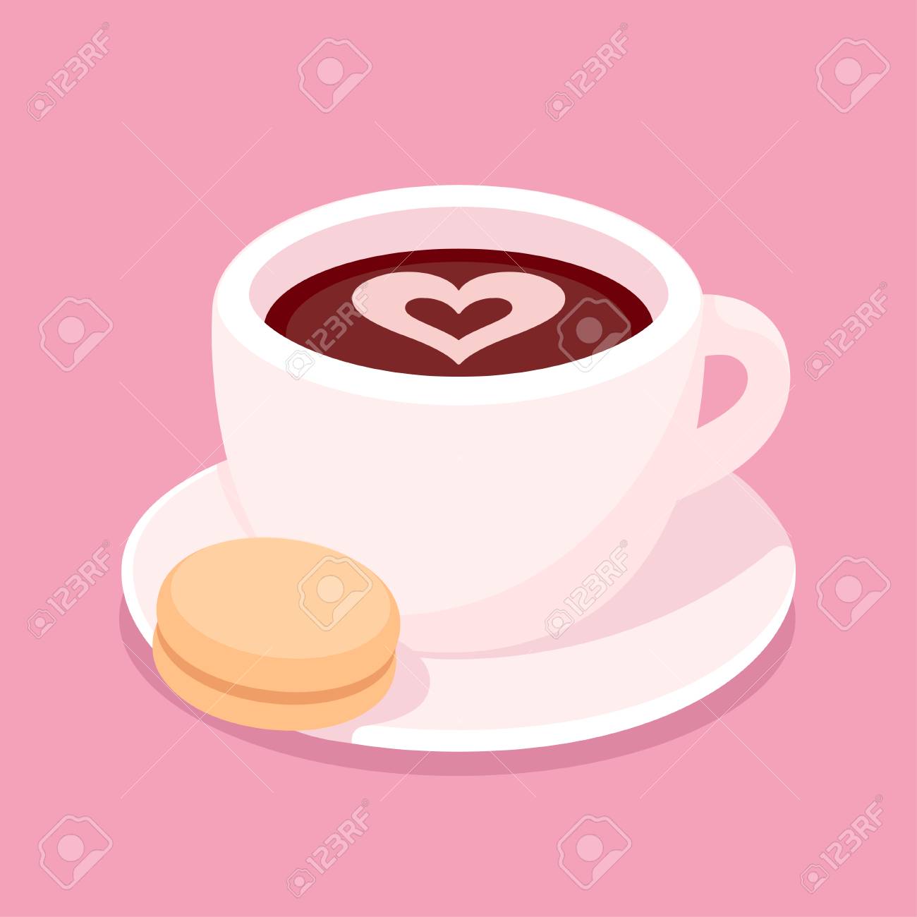 Cup Of Coffee With Cookie On Pink Background Heart Shaped Latte Royalty Free Cliparts Vectors And Stock Illustration Image 121925328