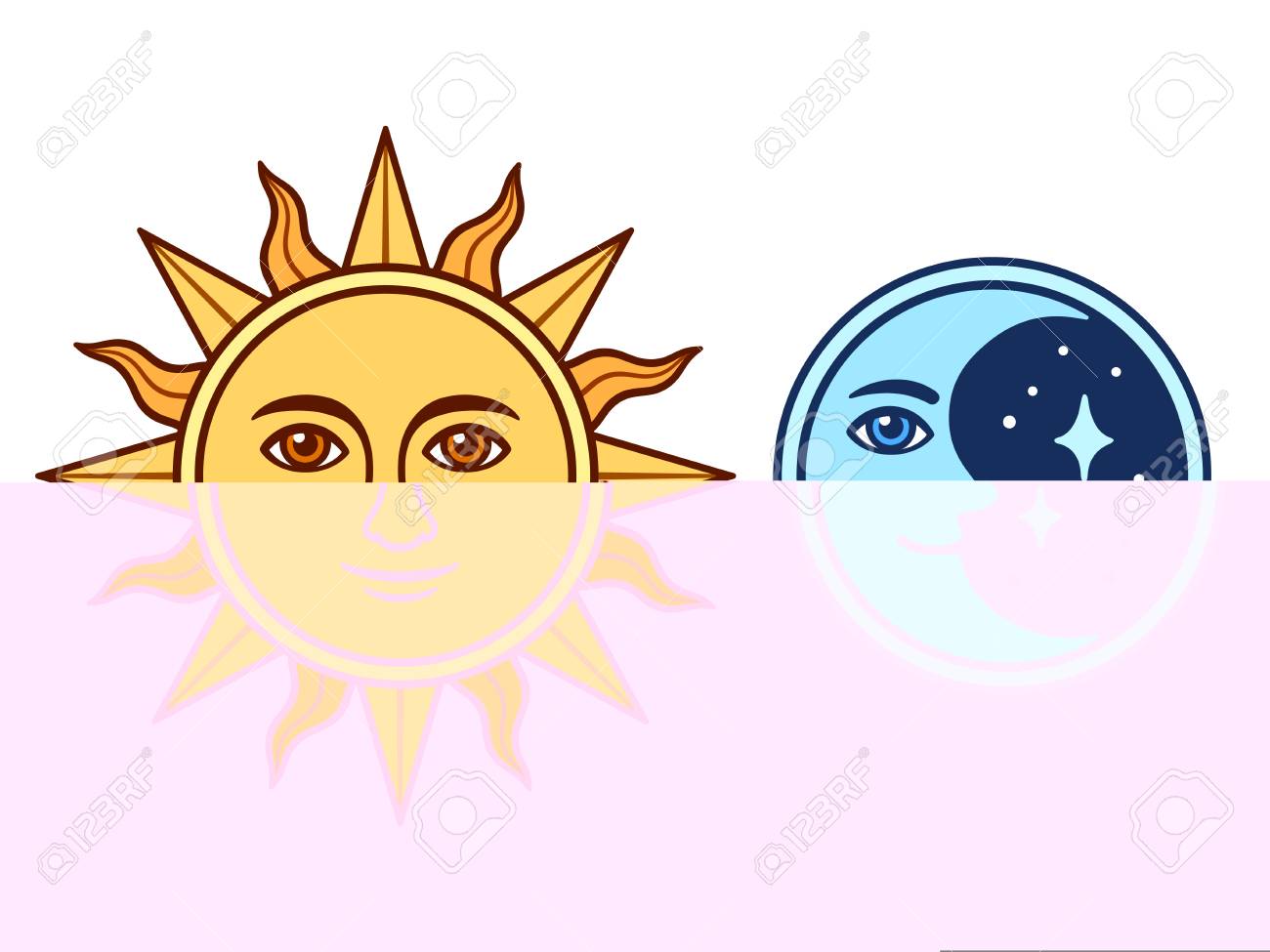 Sun And Moon Characters With Smiling Face, Vintage Color Drawing. Isolated  Vector Illustration Of Antique Style Celestial Symbols. Royalty Free SVG,  Cliparts, Vectors, and Stock Illustration. Image 124951294., image size:1300x975