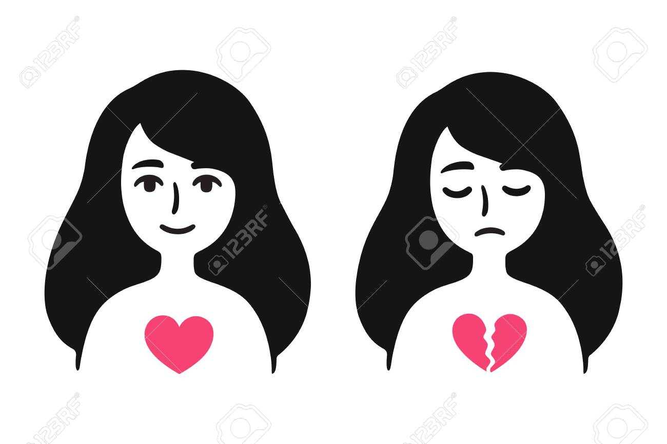 Girl In Love And Sad With Broken Heart. Breakup Depression, Feeling Sad  About Relationship Problems. Simple Cartoon Drawing, Vector Clip Art  Illustration. Royalty Free SVG, Cliparts, Vectors, and Stock Illustration.  Image 128176280., image size:1300x866