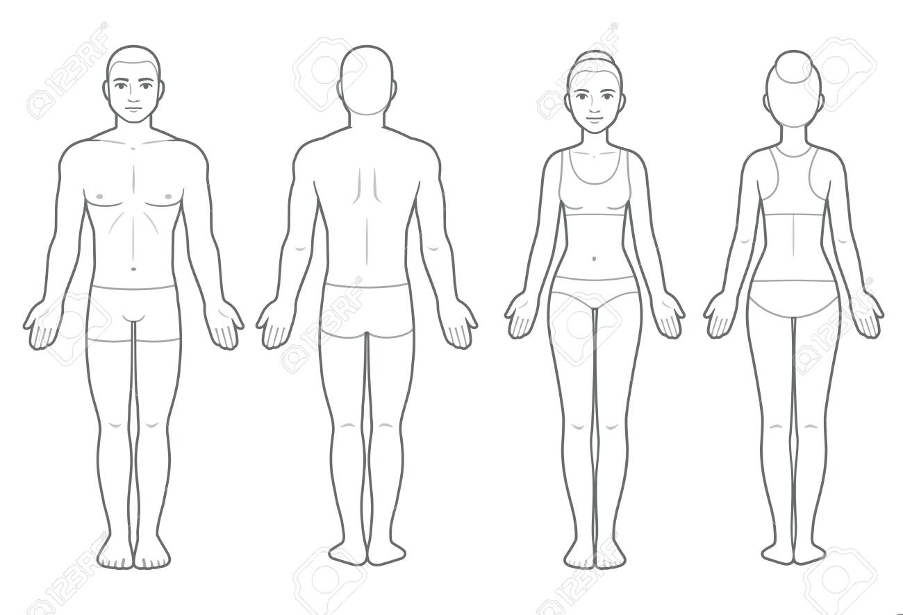 Male And Female Body Chart, Front And Back View. Blank Human Body Pertaining To Blank Body Map Template Male And Female Body Chart, Front And Back View. Blank Human Body Pertaining To Blank Body Map Template