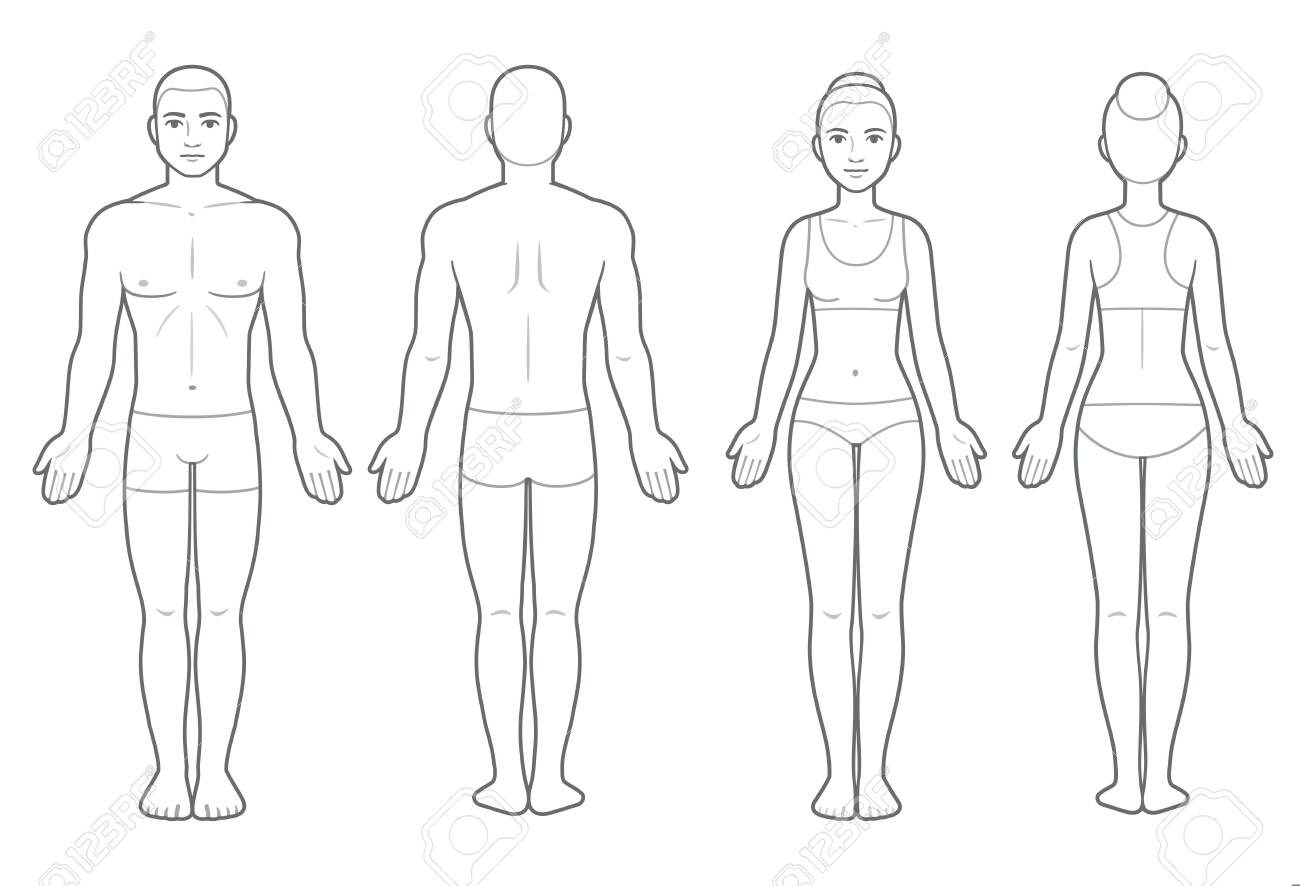 Male And Female Body Chart, Front And Back View. Blank Human Body Regarding Blank Body Map Template