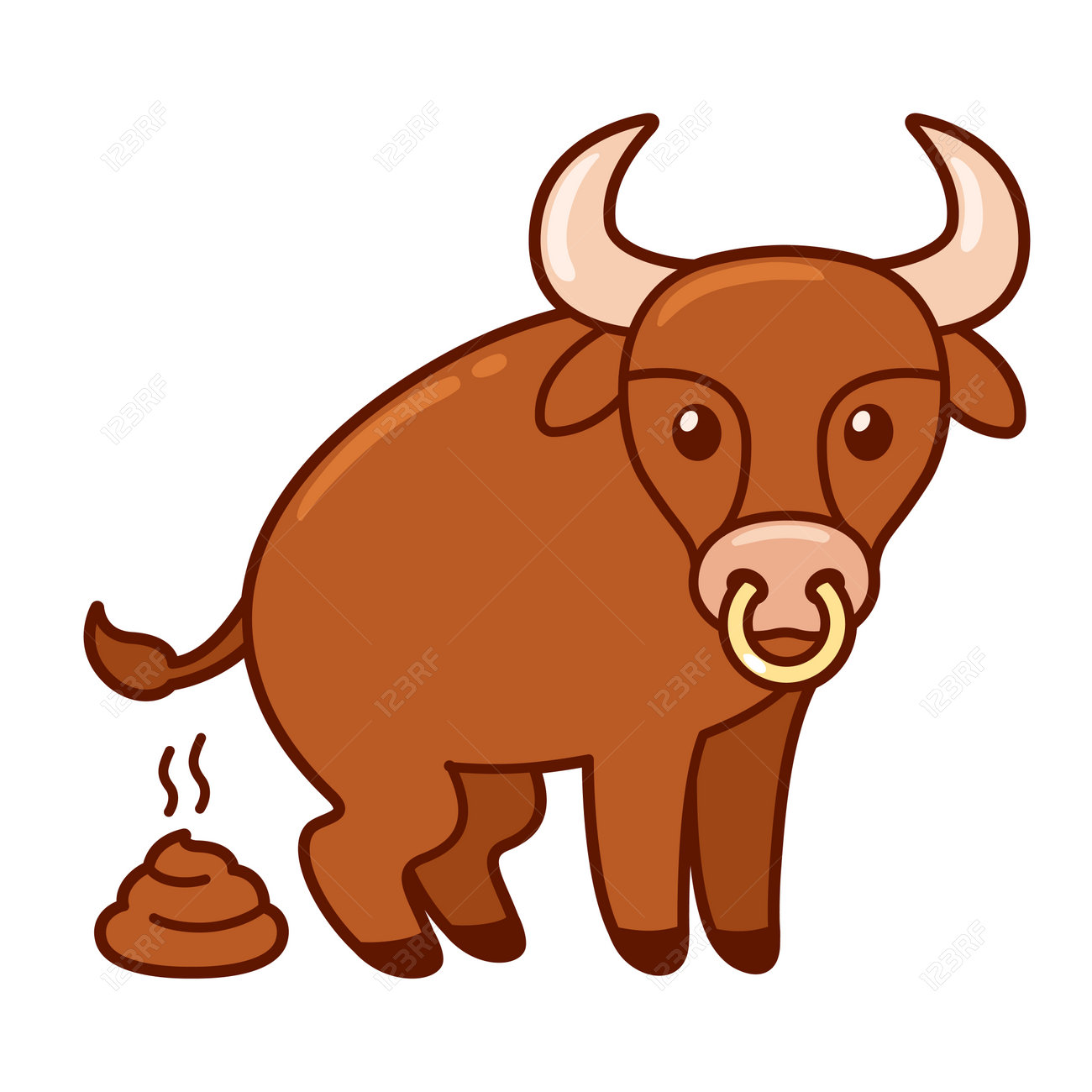 Funny cartoon bull pooping, bullshit illustration. isolated clip art, vector drawing. - 144219755
