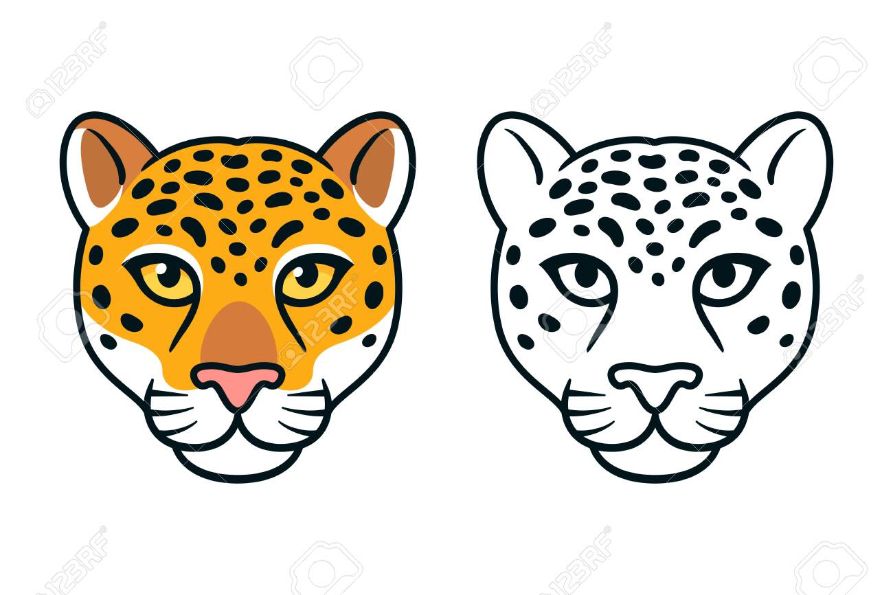 Cartoon Jaguar Or Leopard Head. Wild Big Cat Face, Color And Black And  White, Mascot Or Logo Design. Isolated Vector Illustration. Royalty Free  SVG, Cliparts, Vectors, and Stock Illustration. Image 156524652., image size:1300x866