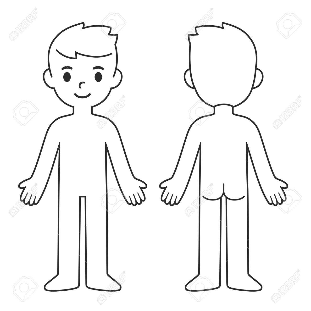 Cartoon Child Body Chart, Front And Back View. Blank Boy Body Outline  Template. Isolated Vector Illustration. Клипарты, SVG, векторы, и Набор  Иллюстраций Без Оплаты Отчислений. Image 184115137