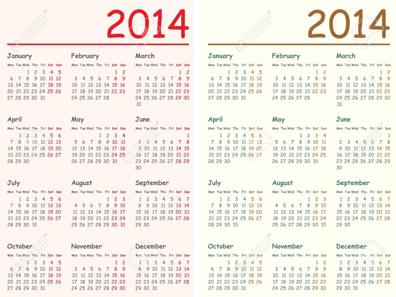 14 カレンダーのベクター イラストです 英語 月曜日から日曜日まで のイラスト素材 ベクタ Image