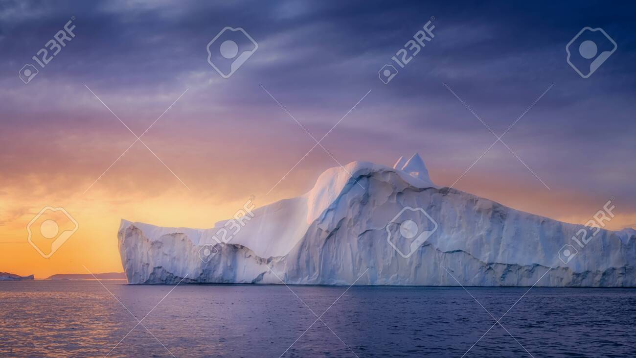 Greenland Ilulissat Glaciers At Ocean At Polar Night Stock Photo, Picture  and Royalty Free Image. Image 155962781., image size:1300x731
