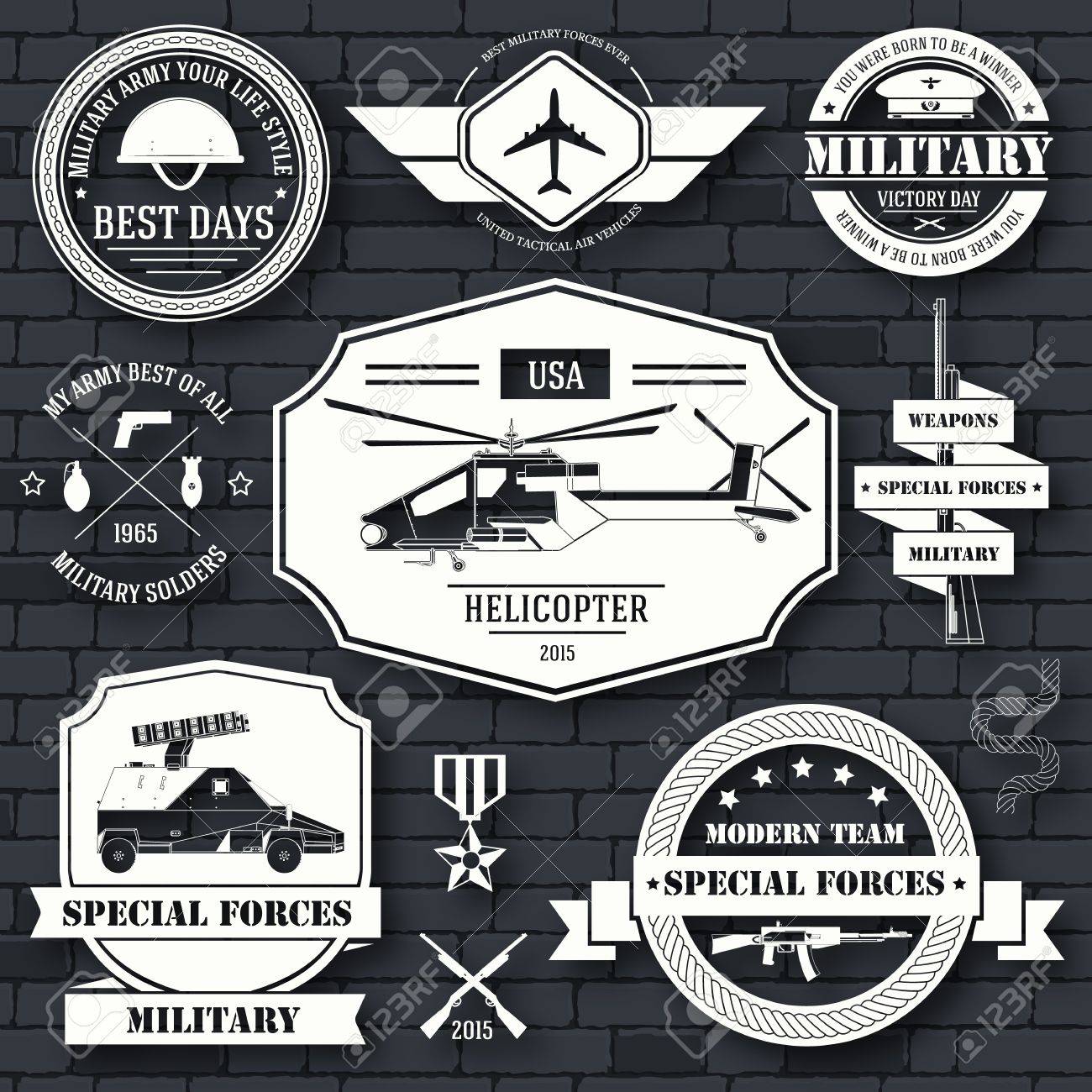 Military Set Label Template Of Emblem Element For Your Product Or 