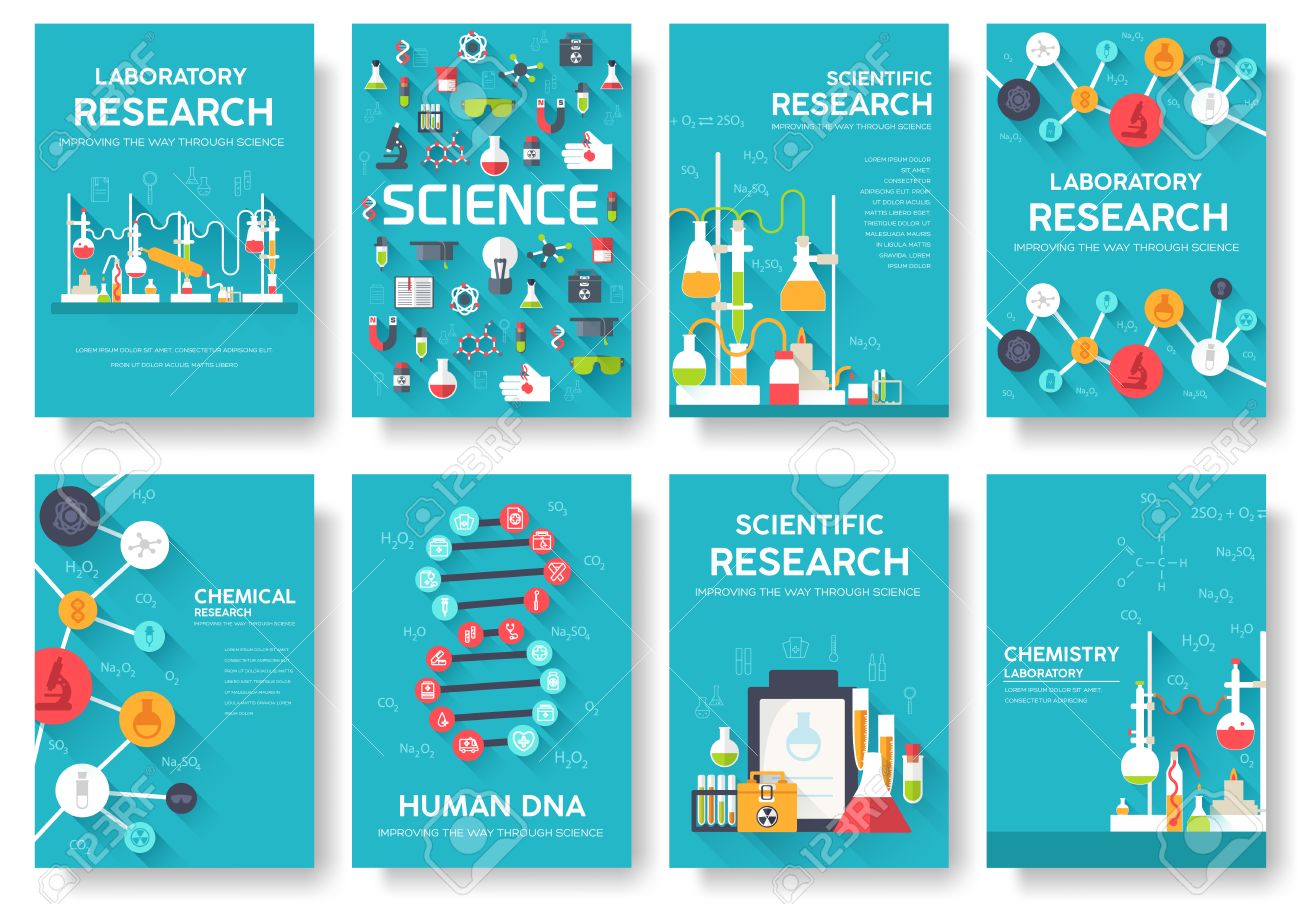 science information cards set laboratory template of flyear
